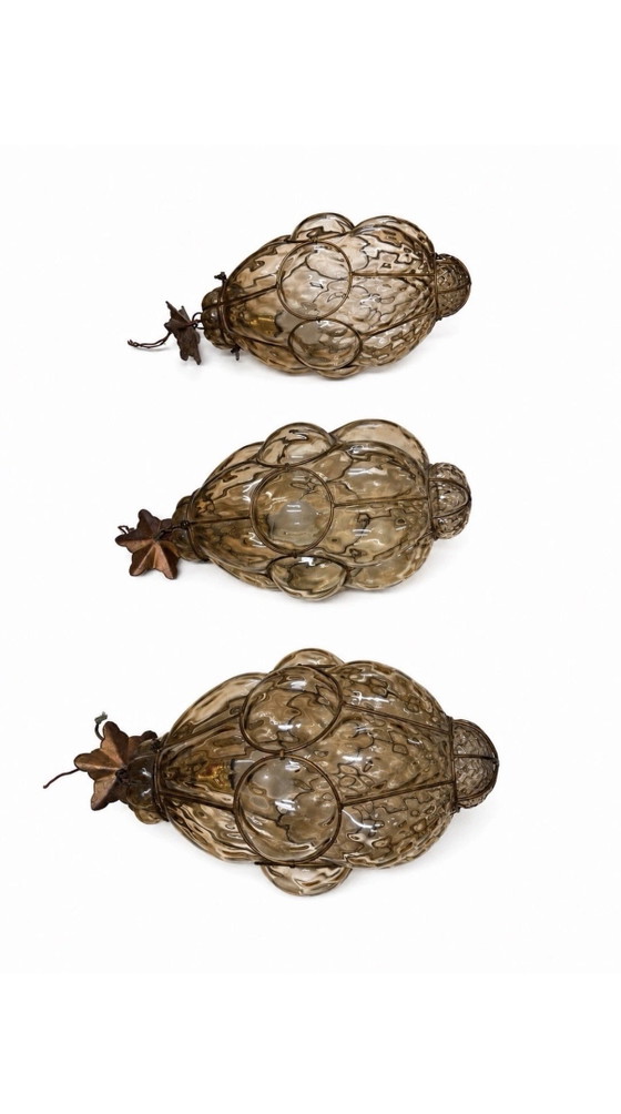 Lampade a sospensione veneziane italiane in vetro di Murano color ambra, anni '50 – Metal, Murano Glass (photo 2 of 7)