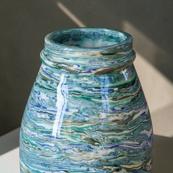 Image 1 of Unique handcrafted vase in turquoise mixed clay