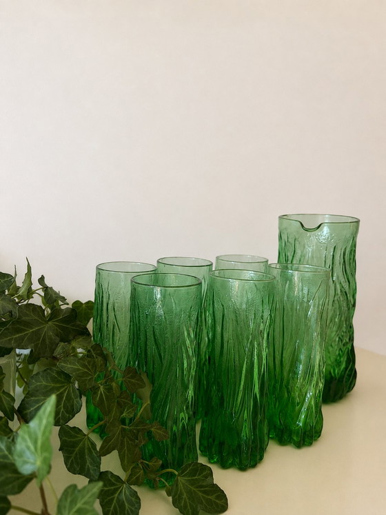 Vintage Italian Bark Glass Set of 6 Long Drink Glasses and Carafe – Glass & Decanter, Crystal (photo 2 of 5)