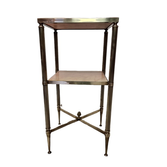 Image 1 of Vintage Brass With Marble Side Table Maison Bagues