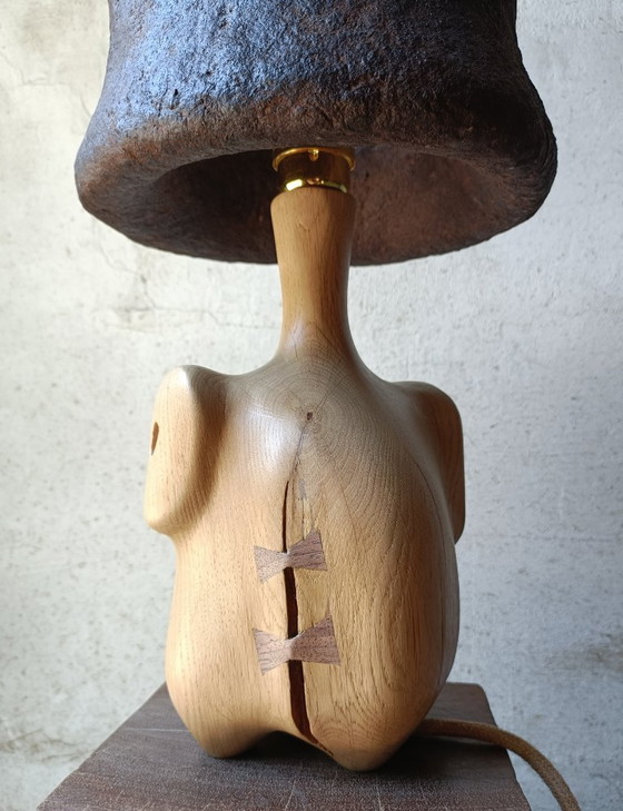 Image 1 of Designer lamp/sculpture in solid oak and papier-mâché