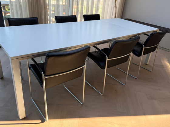 Leolux Dining Table and 6 Leather Leolux Dining Chairs – Metal (photo 4 of 7)