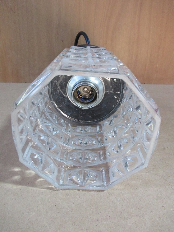 Image 1 of SUSPENSION LAMP design RAAK Amsterdam - NETHERLANDS 1970's GLOBE Octagonal in MOLDED GLASS - height 22,5cm