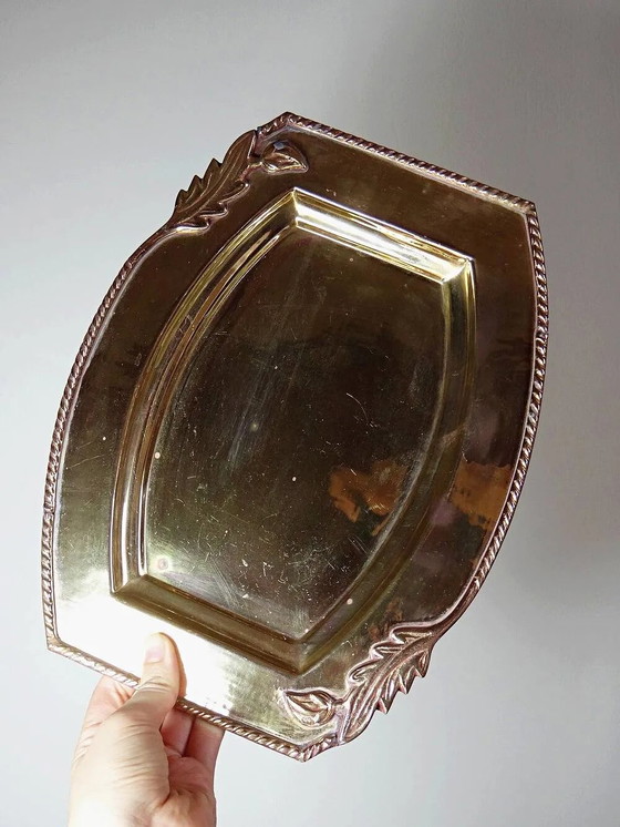 Small vintage brass tray with floral motif, Louis XVI style., Table accessories, Pink (photo 9 of 14)