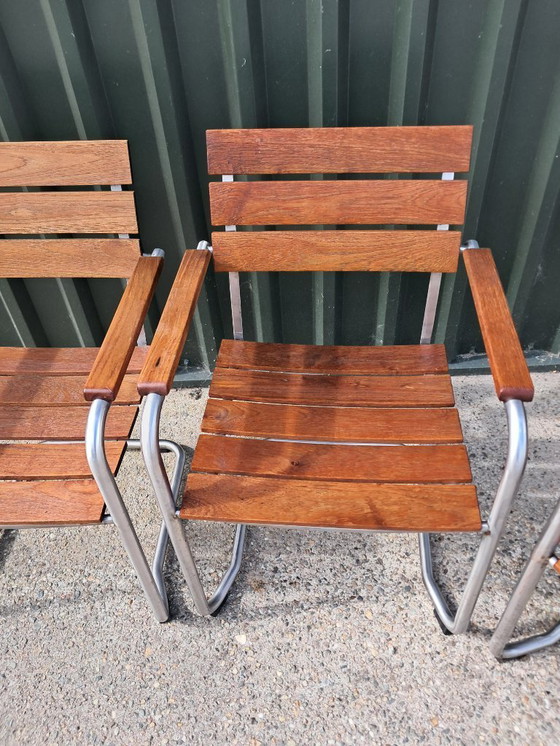 Image 1 of 4 chaises de jardin Gispen en teck/RS, empilables