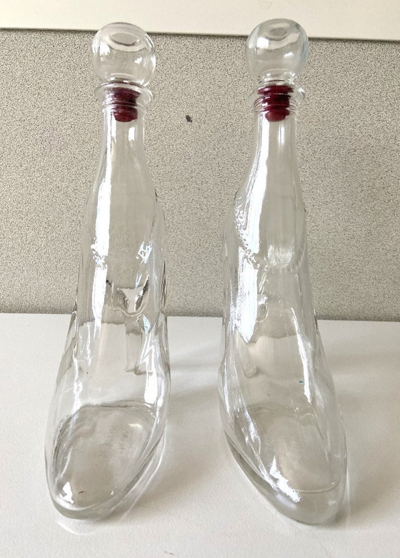 Image 1 of 2 bottiglie/flaver in vetro vintage, design registrato, KEFLA Francia, tacchi alti, decorative