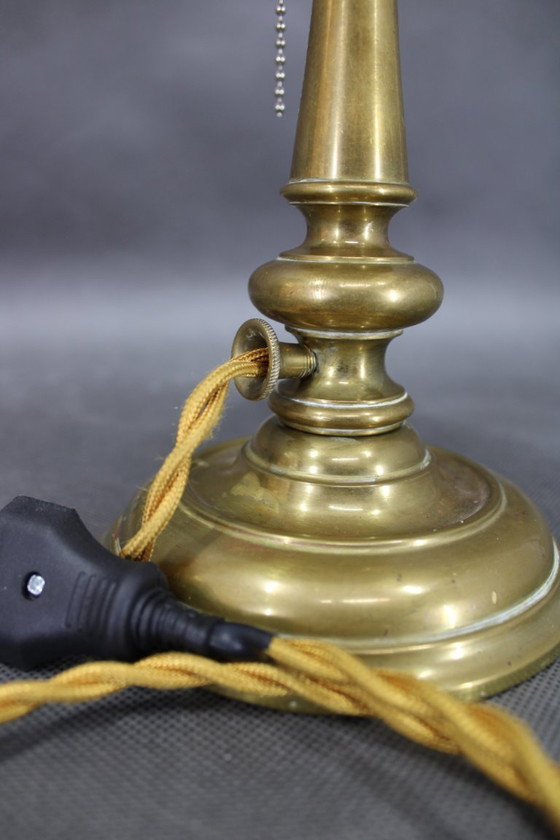 Image 1 of 1940s Restored Brass Table Lamp with Glass Shade