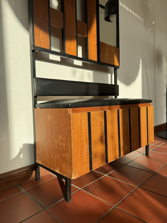 Mobile da ingresso vintage con panca contenitore e specchio – Appendiabiti, Metal, Wood (photo 5 of 9)