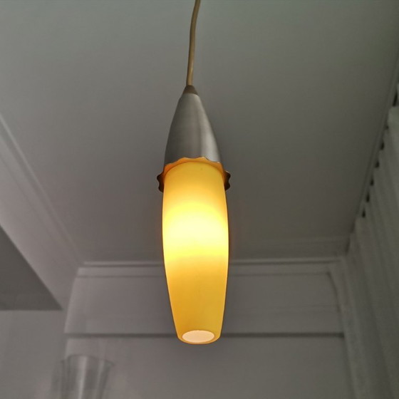 Image 1 of Lampada a sospensione minimalista a goccia di vetro giallo