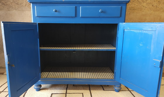 Image 1 of Altes Buffet, Geschirrschrank aus blauem Holz 1960