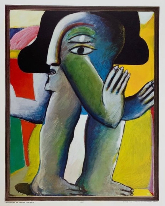 Image 1 of Horst Antes: "Zweiäugige Figur, 1965". Seltener Kunstdruck, antiquarischer Lichtdruck in ausgezeichnetem Zustand.
