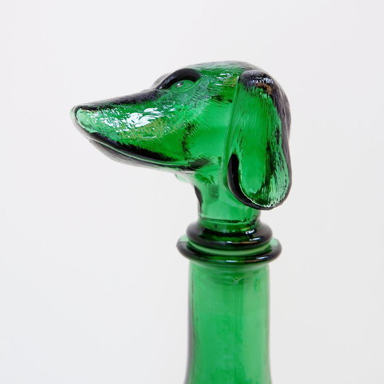 Image 1 of Jarra de cristal verde Empoli con forma de perro salchicha – Italia, década de 1960