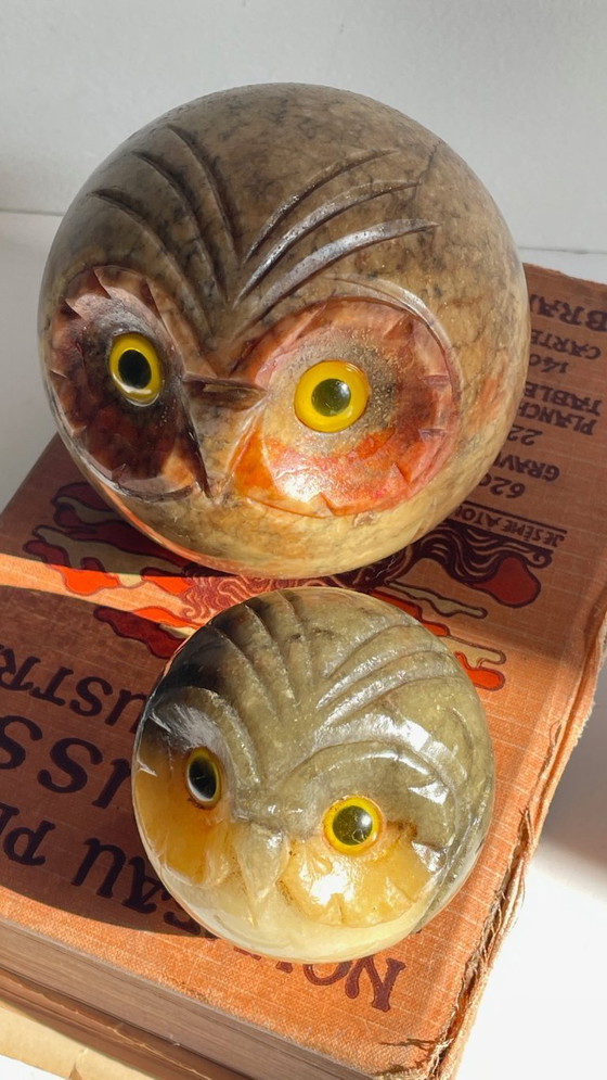 Image 1 of Fermalibri vintage a forma di gufo in marmo