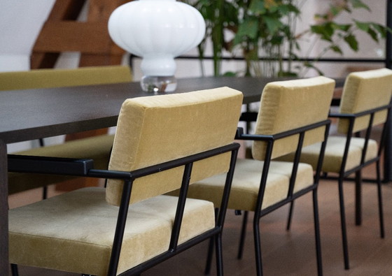 Image 1 of Fest Monday dining set: 3 chairs + bench (Royal Pistachio / black frame / armrest)