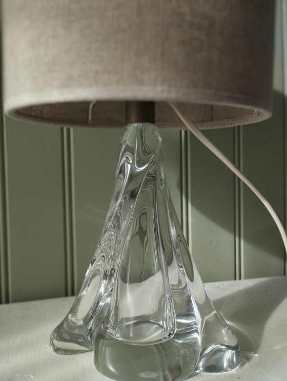 Image 1 of Pair of table lamps - 1950s style twisted clear glass bases - Hemp cylindrical lampshades