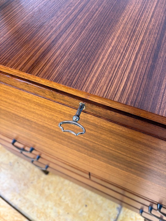 Image 1 of Mid-Century Retro Vintage Teak Bureau / Desk by Meredew 1960  Large Writing Surface • Danish Design Influence • Elegant Storage 