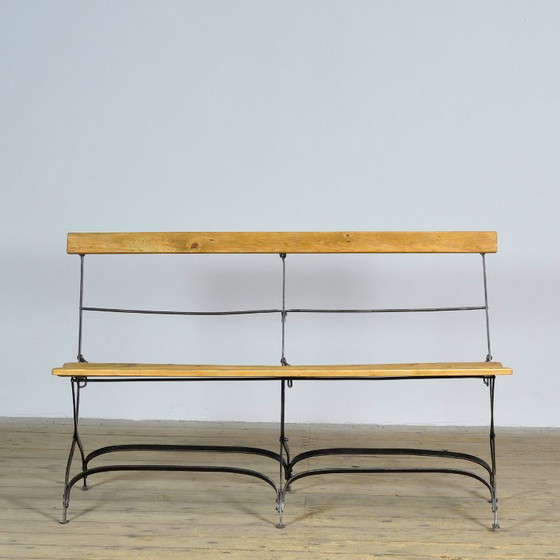 Folding garden bench in wood and metal, circa 1920, Garden benches, Brown, Rustic (photo 3 of 14)