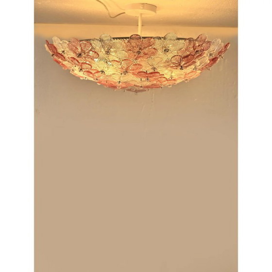 Image 1 of Plafonnier en verre de Murano à motif floral transparent vénitien et Ametista, style Barovier
