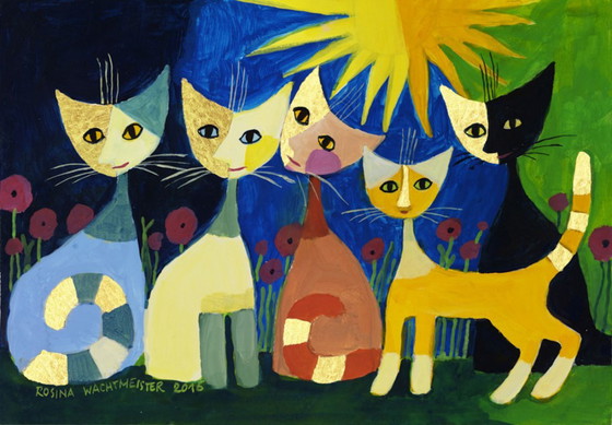 Rosina Wachtmeister Five Cats Su Tela – Stampe artistiche, Canvas (photo 3 of 5)