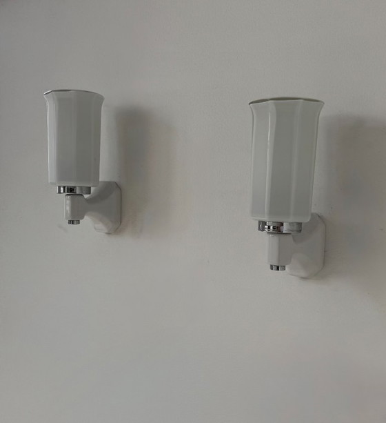 Image 1 of Paire d'applique vintage, porcelaine et opaline, France 1950