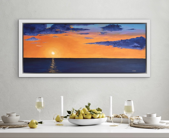 Amber Horizon - Original panoramic acrylic painting on canvas 40 x 100 cm – Paintings & Drawings, Cotton (photo 11 of 12)
