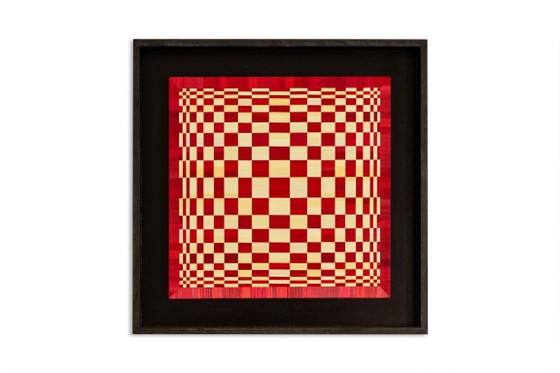 Image 1 of Pair of panels in red and gold straw marquetry. Contemporary.