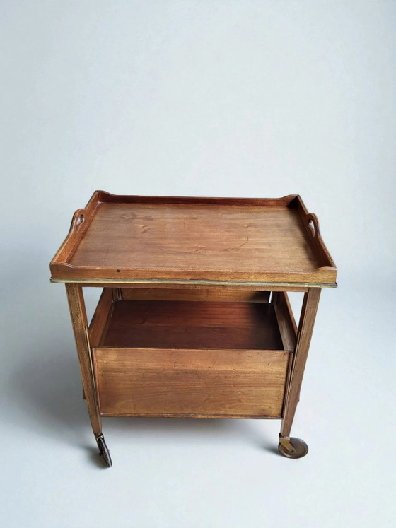 Mesa auxiliar/mesa de té de los años 50 – Carritos de bar, Wood, Brass, Art Deco (photo 6 of 12)