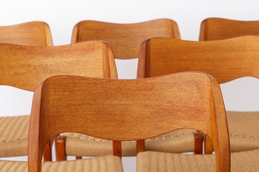 Set of 6 Niels Otto Møller Model 71 Dining Chairs, 1960s, Danish Mid Century Teak Chairs with Danish Cord Seats, Scandinavian De