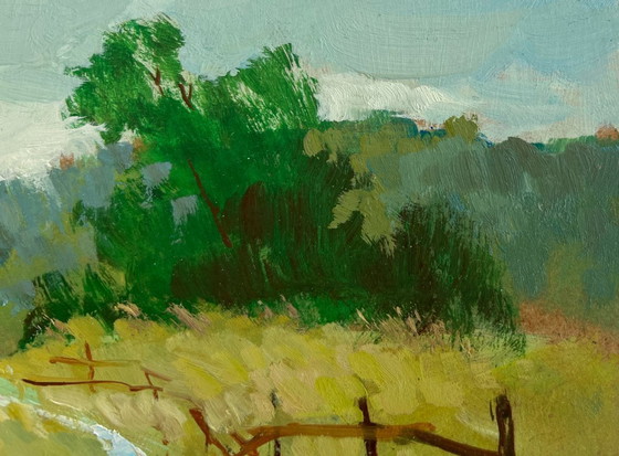 Image 1 of Original Oil Painting Summer Road Landscape Golden summer fields