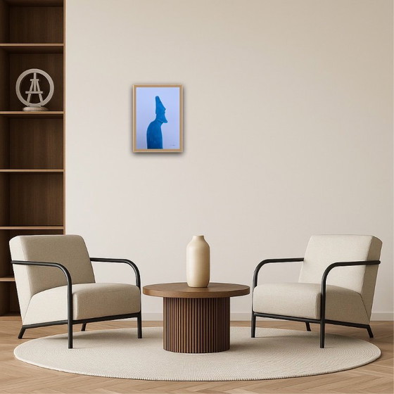 Image 1 of Turquoise Oost-Indische inkt op wit papier.  Formaat 30x21cm. Moai