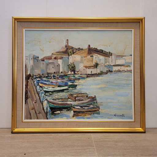 Óleo Sobre Tabla “Puerto De Ibiza” Francisco Giralt, 1986 – España