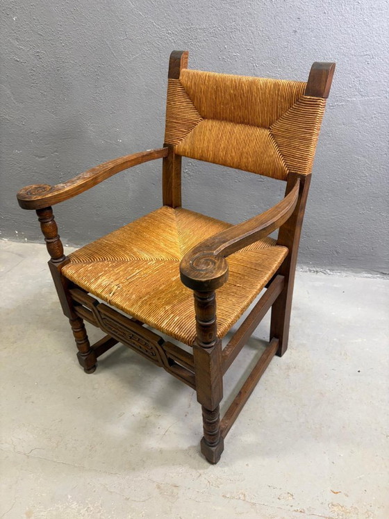 Image 1 of Rustieke fauteuil van gevlochten riet, jaren 1960-1970