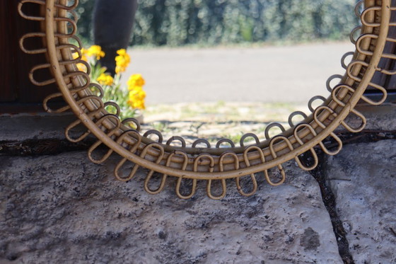 Image 1 of Specchio rotondo in rattan attribuito a Franco Albini, 1950