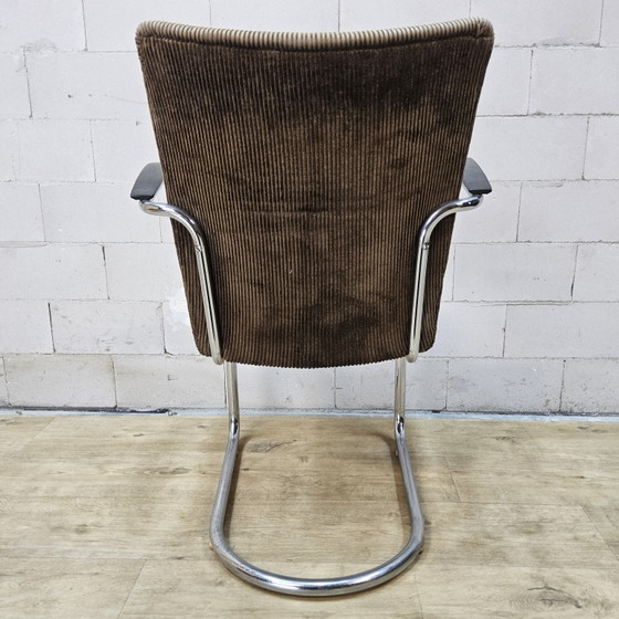 2x Vintage Toon De Wit (Gebroeders De Wit) Stoelen Met Leuningen Beige Ribstof (1940s) Dutch Design (photo 11 of 15)