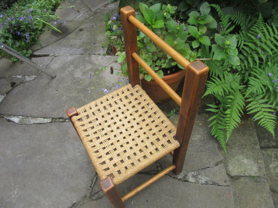 Image 1 of Vintage Child's Chair Dark Wood Woven Seat