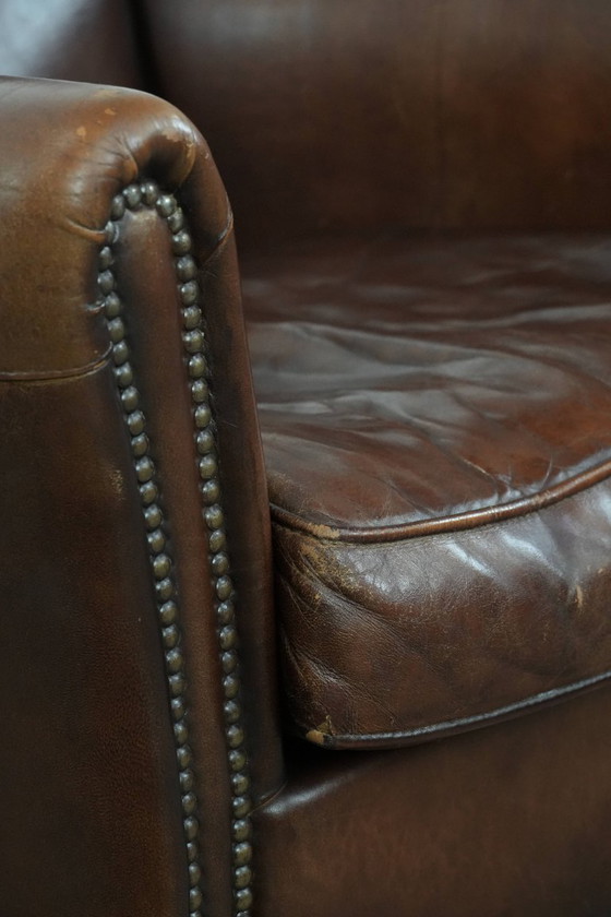 Image 1 of 2 x Vintage schapenleren fauteuil met prachtige warme kleuren