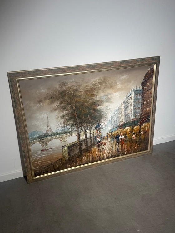 Large Paris Street Scene Oil Painting – Signed Burnett – Paintings & Drawings (photo 3 of 7)