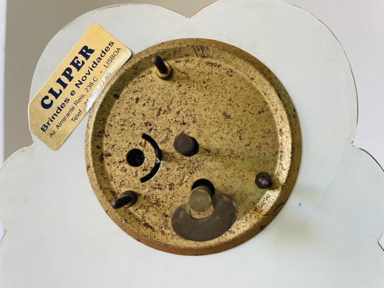 Image 1 of German Art Deco wood mother of pearl silver clock blue opaline glass lamp set with drawers, 1930s