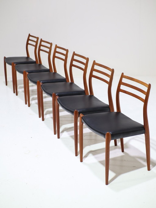 6x N.O. Møller model 78 eetkamerstoelen teak Deens 1960s