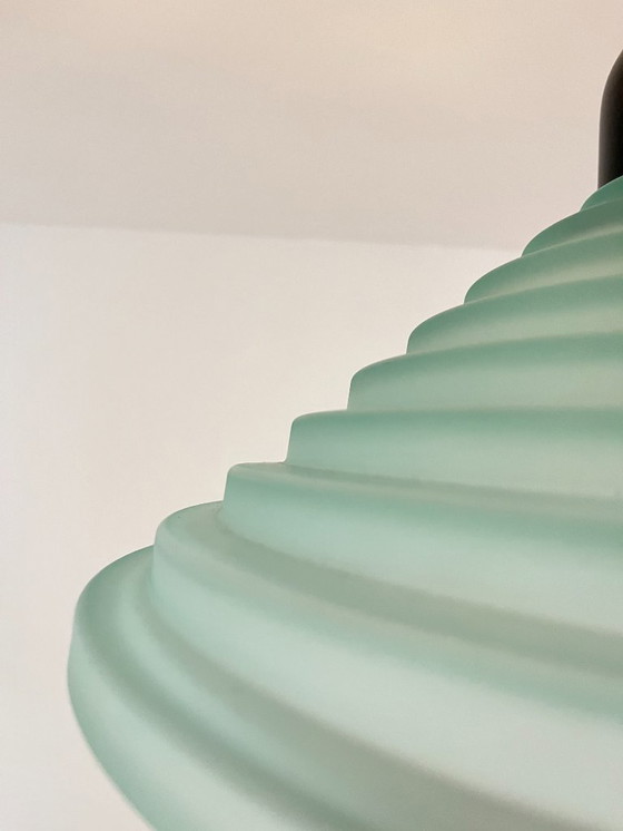 Image 1 of Suspension vintage en verre alvéolé vert turquoise, style postmoderne des années 1980