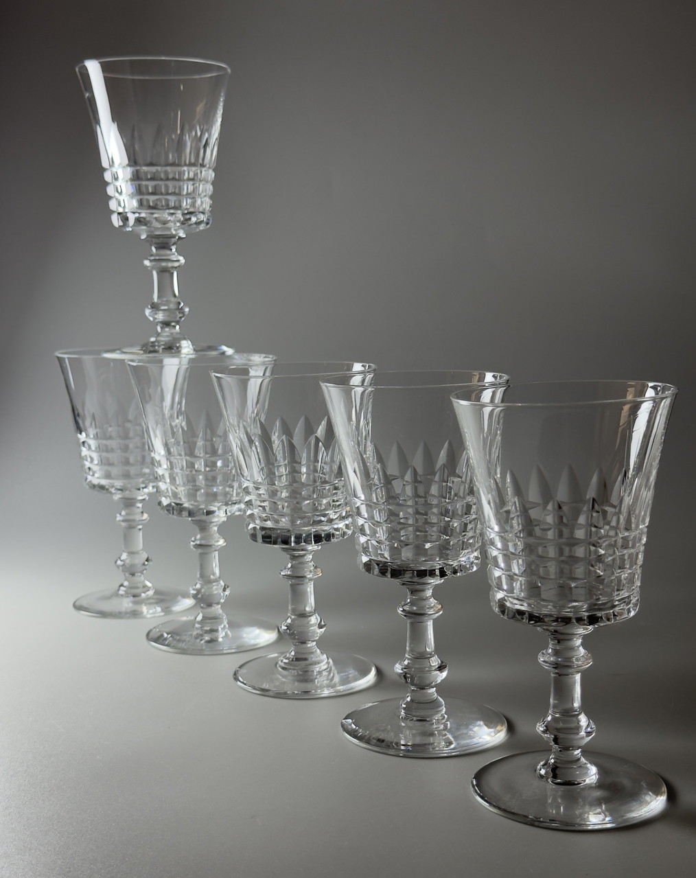 Val Saint Lambert « Service Esneux », ensemble de 6 verres en cristal taillé à la main - Art déco