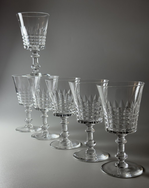 Val Saint Lambert “Service Esneux” set van 6 handgeslepen kristallen glazen - Art Deco