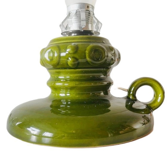 Image 1 of Vintage Space Age lamp base green glossy ceramic 1970s