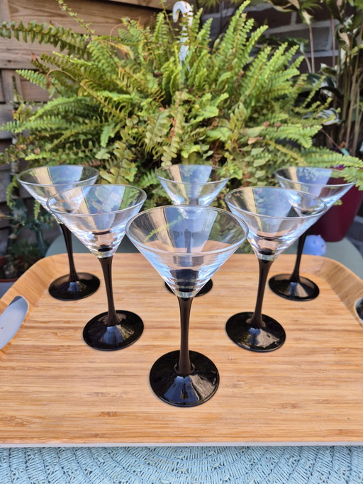 Set of 6 Vintage Luminarc France Domino Martini Glasses - Black Stem Cocktail Glasses – glazen karaffen (photo 2 of 11)