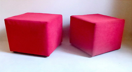 Pair of bright red 70's poufs