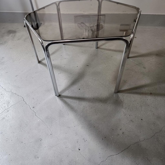 Dream Vintage Space Age Hexagon Chrome Glass Dining Table Gastone Rinaldi 1970s (photo 2 of 9)