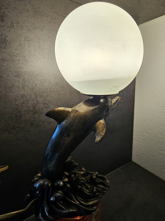 Image 1 of Art Deco dolphin lamp with glass shade