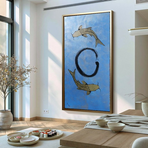 Japanische Koi Fische J546 - Originalgemälde