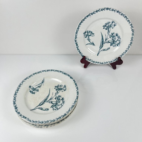 Image 1 of Set of 6 dessert plates, "Carnation" pattern, KG Lunéville, ironstone, 19th century