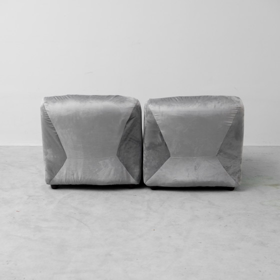 Paar vintage loungefauteuils in grijs fluweel – Jaren 70 design – Stoelen / fauteuils, Velvet (photo 9 of 10)